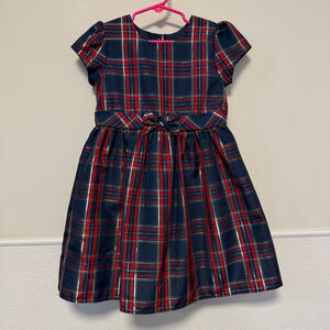 Girls Wonder Nation Formal Dress 5T Navy Red Plaid Holiday Style Bow in Back